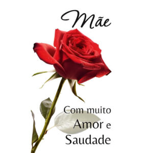 Etiqueta decorativa para velas com a palavra Mãe, rosa vermelha e mensagem de amor