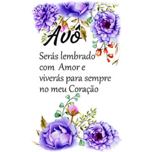 Etiqueta decorativa para velas com flores roxas e mensagem dedicada ao avô