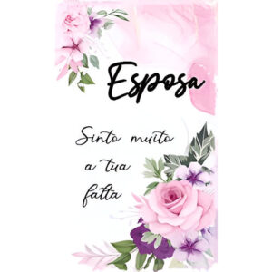 Etiqueta decorativa para velas com flores e mensagem para esposa