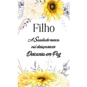 Etiqueta decorativa com flores e mensagem de homenagem ao filho