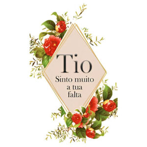 Etiqueta decorativa para velas com a palavra Tio e flores vermelhas