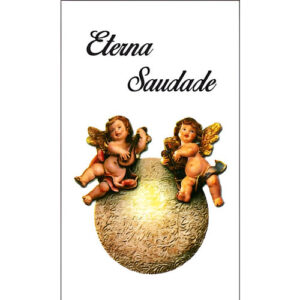 Etiqueta decorativa para velas com dois anjos e mensagem Eterna Saudade