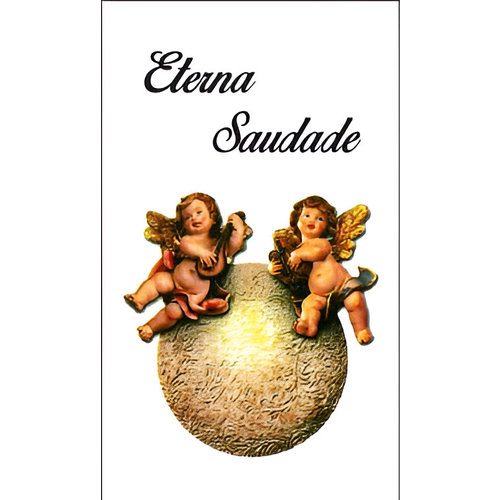 Etiqueta decorativa para velas com dois anjos e mensagem Eterna Saudade