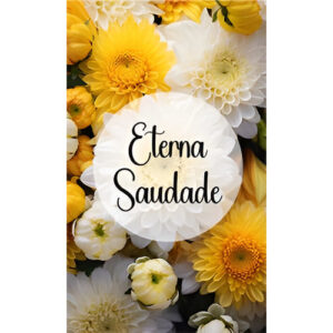 Etiqueta Decorativa para Velas com flores amarelas e brancas e a frase Eterna Saudade