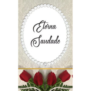 Etiqueta Decorativa para Velas Eterna Saudade com design de pérolas e rosas vermelhas