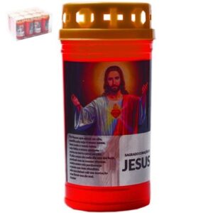 Círio elétrico com imagem do Sagrado Coração de Jesus