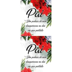 Etiqueta decorativa para velas com mensagem 'Pai' e flores vermelhas