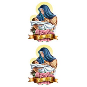 Etiqueta Decorativa para Velas com imagem de mãe e criança, flores e faixa Amor de Mãe