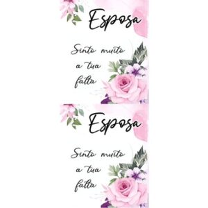 Etiqueta decorativa para velas com mensagem 'Esposa' e flores