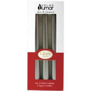 Pack de 3 velas cónicas prateadas em caixa decorativa