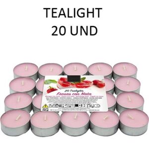 Velas Tealight Perfumadas de Morango - Pack de 20