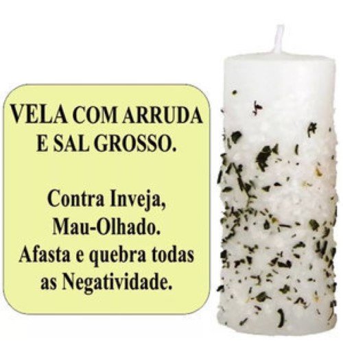 Vela com Arruda e Sal Grosso para proteção e harmonia