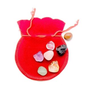 Conjunto de 7 Pedras da Sorte em bolsa vermelha
