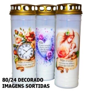 Círio Vela 80/24 decorado com imagens para mãe