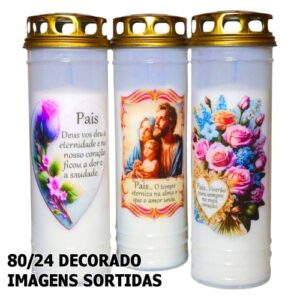Círio Vela 80/24 Decorado com design sereno para pais