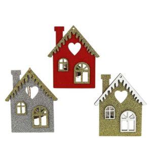 Enfeites decorativos de Natal em forma de casa, pack de 3