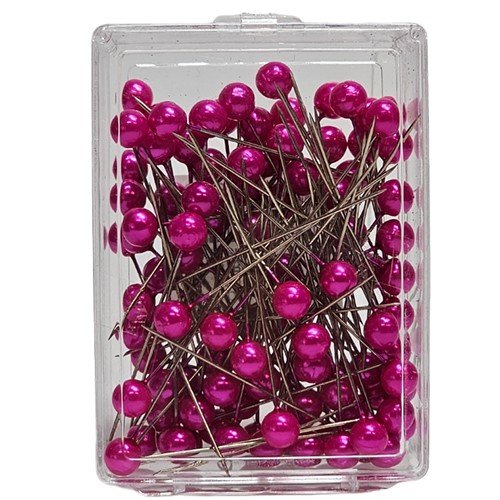 Alfinete com Pérola 8mm Rosa Choque em caixa