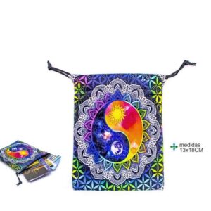 Bolsa em tecido para baralho de tarot com design Sol e Lua, 13x18cm