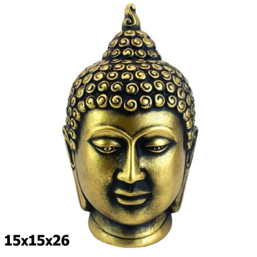 Cabeça de Buda em Resina 15x15x26cm Dourado e Preto