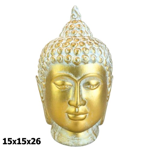 Cabeça de Buda em Resina Dourada e Branca 15x15x26cm