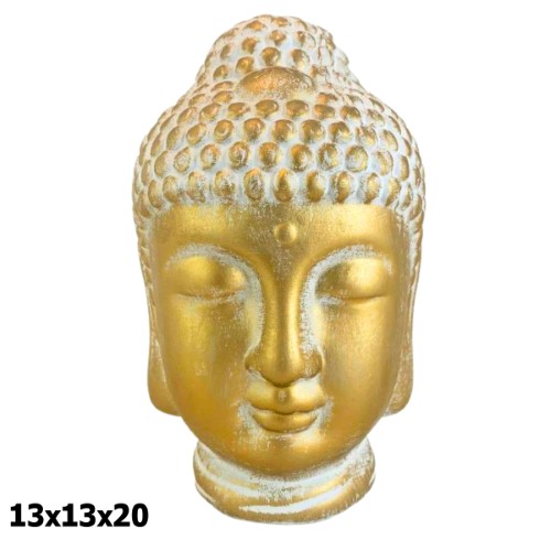 Cabeça de Buda em Resina 13x13x20cm Dourado e Branco
