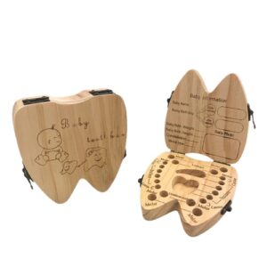 Caixa de madeira para dentes de leite em formato de dente