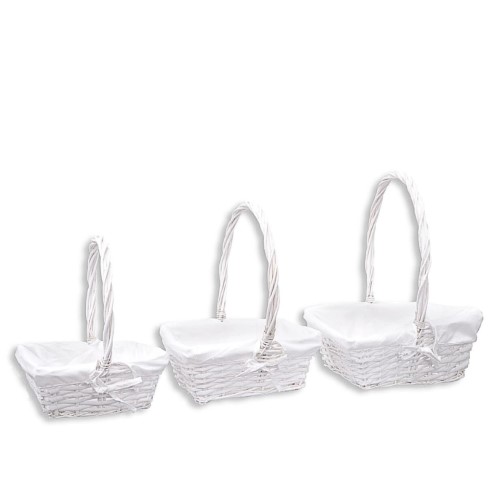 Conjunto de 3 cestos retangulares brancos com asa
