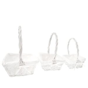 Conjunto de 3 cestos quadrados brancos com asa