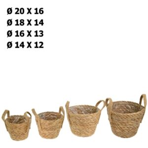 Conjunto de 4 cestos redondos com asa em vime