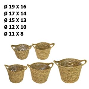 Conjunto de 5 cestos redondos com asa em vime