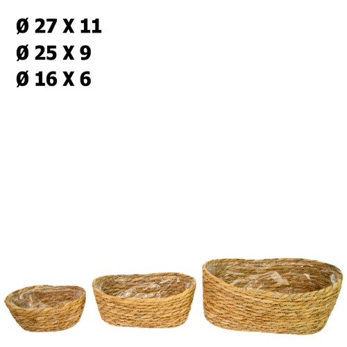 Pack de 3 cestos ovais em vime de tamanhos variados