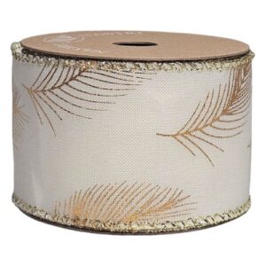 Rolo de fita decorada com arame 63mm x 10m com folhas douradas