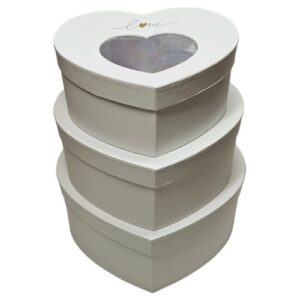 Pack de 3 Caixas Coração em Cartão Branco 24x19x11cm
