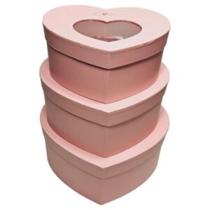 Caixa em formato de coração rosa com tampa, pack de 3