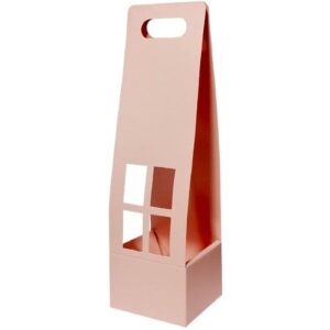 Saco em cartão rosa com janela para flores 12x38cm