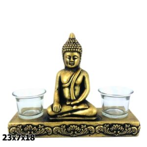 Buda em Resina com Porta Velas 23x7x18cm em dourado e preto