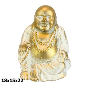 Buda em Resina Dourado e Branco 18x15x22cm