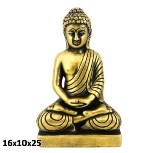 Buda Sentado em Resina Dourado e Preto 16x10x25cm