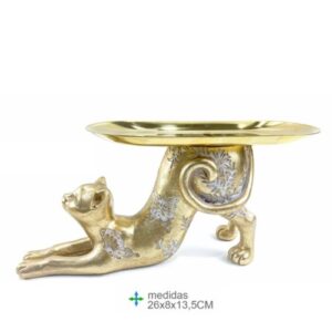 Gato em resina com prato decorativo 26x8x13,5cm