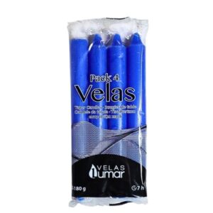 Pack de 4 velas cónicas azuis de 17,5cm para decoração