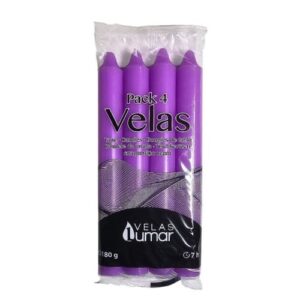 Pack de 4 velas cónicas lilás de 17,5cm para decoração