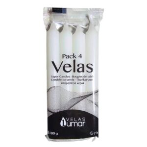 Pack de 4 velas cónicas brancas de 17,5cm para decoração