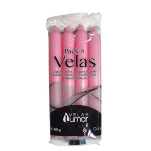 Pack de 4 velas cónicas rosa de 17,5cm para decoração