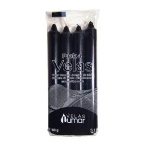Pack de 4 velas cónicas pretas de 17,5cm para decoração