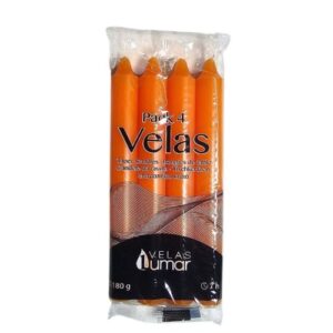 Pack de 4 velas cónicas laranja de 17,5cm para decoração