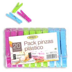 Pack de 20 molas de roupa em plástico coloridas