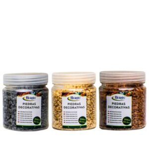 Frascos de pedras decorativas cinza e castanho de 300g