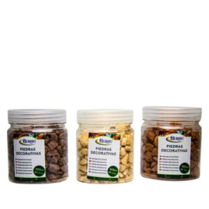 Frascos de pedras decorativas castanhas em 3 tons