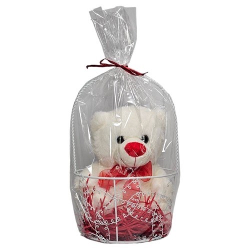 Cesto em metal com urso de peluche de 20cm
