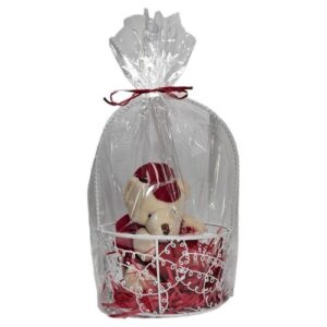 Cesto em metal com urso de peluche de 14cm